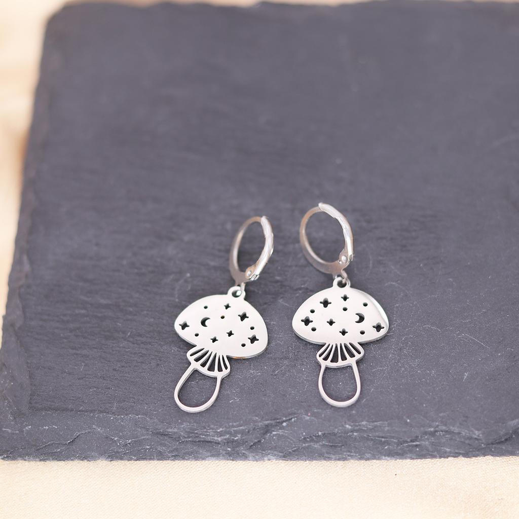 Kinitial Stainless Steel Death Moth Sun Moon Snake Mushroom Cactus Hamsa Hand Horse Earrings For Women Trendy Piercing Jewelry