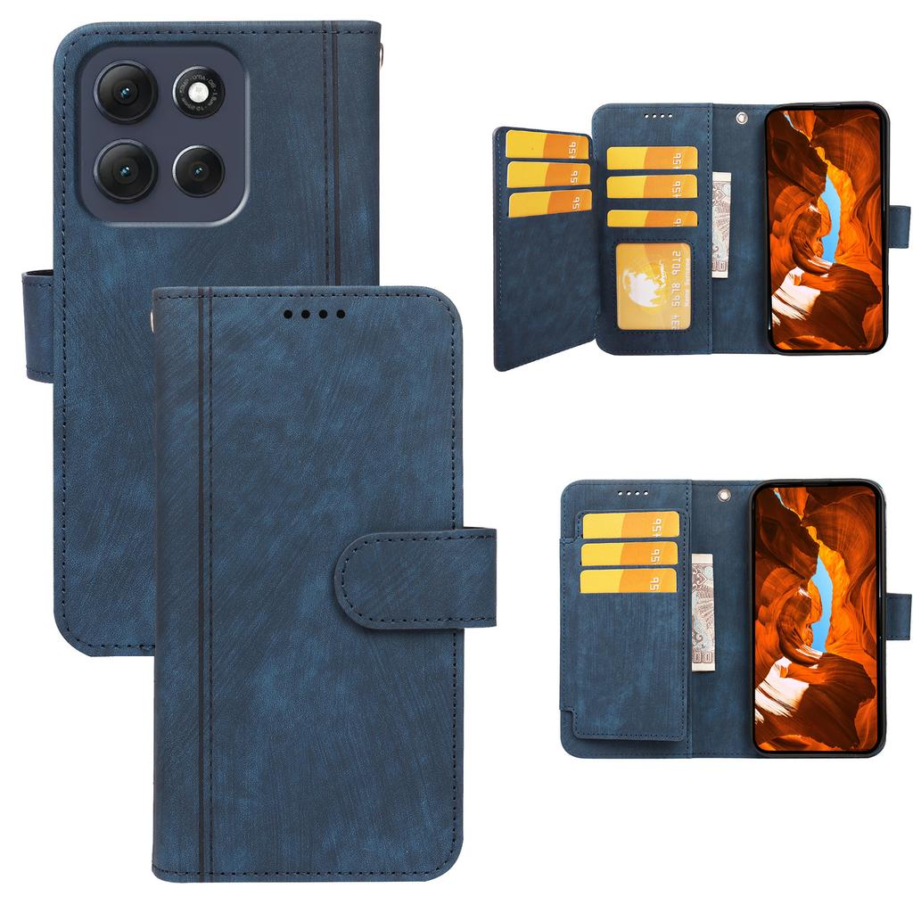 For Motorola Moto G86 5G Leather Case Line Pattern Wallet Phone Cover with 9 Card Slots