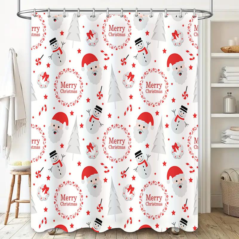 Snowman Santa Claus Shower Curtain Christmas Decorations for Bathroom Red White Print Pattern Size: 180x245cm (71 X 96 Inch)