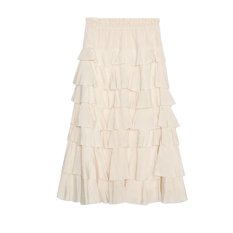 

Spring and Summer New Women s Clothing French Simplicity Wind Viscose Blended Laminated Decoration Mid Waist Midi Dress 3118209 Beige L