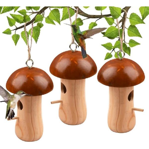 3 Pack Wooden Hummingbird House for Outside Hanging Humming Bird Nest Garden Gifts Window Decoration for Nature Lovers