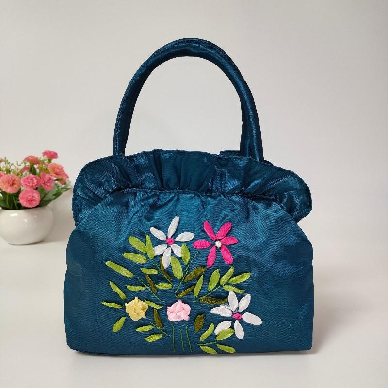 Zipper women's bag handmade ribbon embroidered bag mother shopping bag handbag bag wedding bag