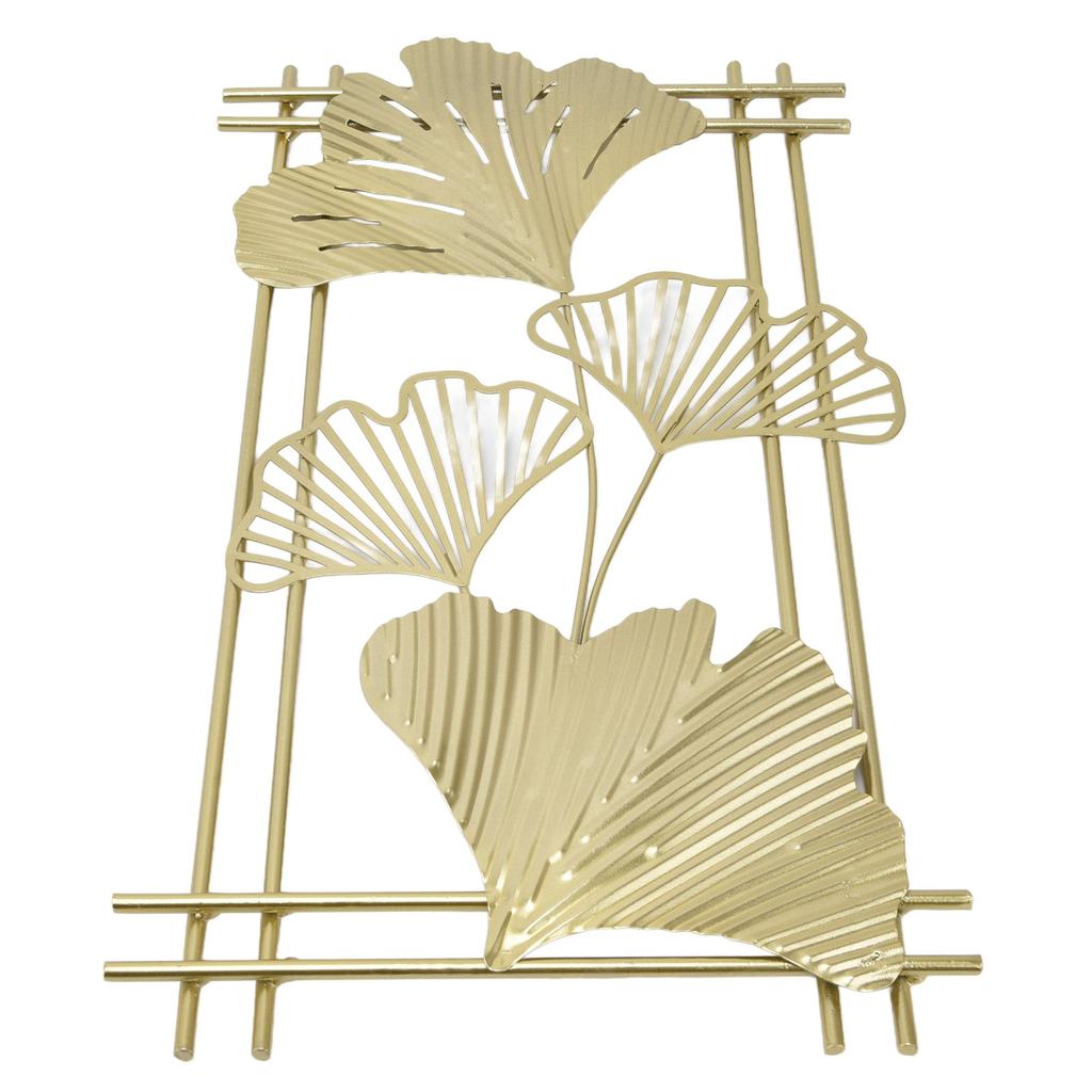 Gold Metal Wall Decor Golden Leaf Wall Hanging Decor Art Sculpture with Frame for Living Room Office Home Hotel