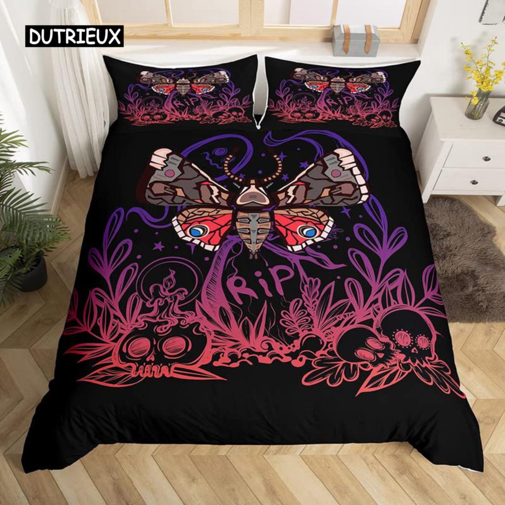 Bedding Set Colorful Skull Bedding Black Neon Skeleton Bed Cover 3 Piece Galaxy Duvet Cover Gothic Bedspread