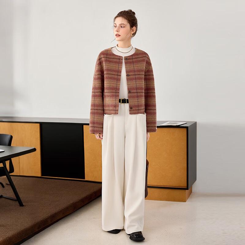 Tachi Women's Petite Plaid Wool Blend Double-Faced Short Jacket