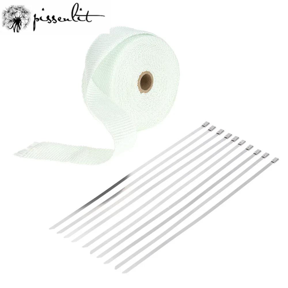 15m Titanium Thermal Motorcycle Exhaust Heat Pipe Resistant Insulation Wrap Fireproof Cloth Roll with 8pcs Stainless Ties