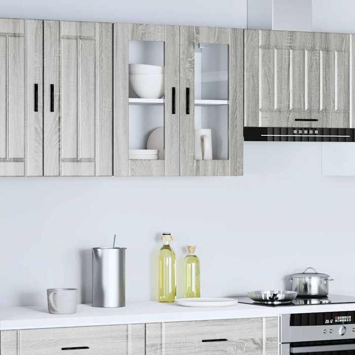 VidaXL Armoire murale de cuisine avec porte en verre Porto sonoma gris 854153