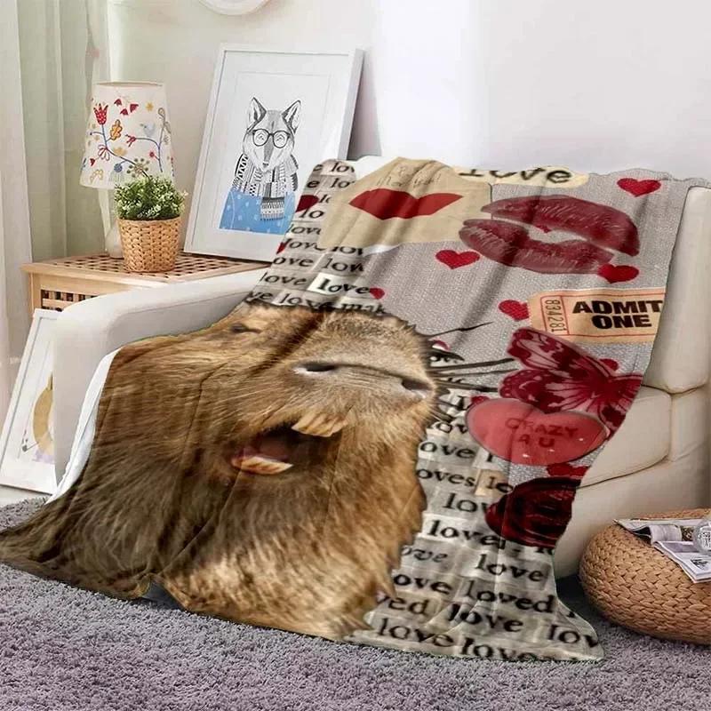 Kawaii The Capybara Club Home Cartoon Printed Blanket Picnic Blanket Warm Flannel Soft and Comfortable Home Travel Birthday Gift