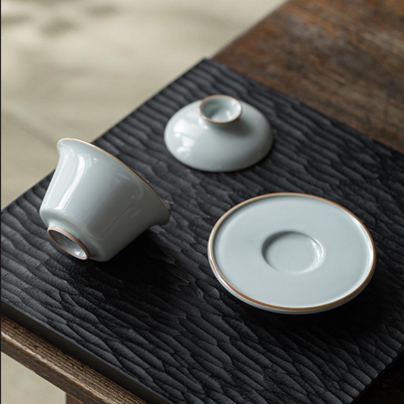 80ML High End Azure Ru Kiln Ceramic Gaiwan Elegant Three Talent Hand Grip Tea Tureen Tea Maker Cover Bowl For Tea Ornaments Gift