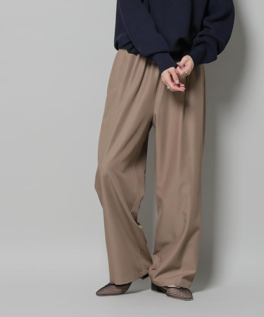 Nano Universe Wide Leg Pants with Elastic Waist Size F Women's Shirring, 040, Beige, 673-5227313