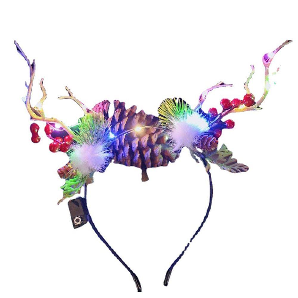 Hairband Glowing LED Wreath Light Up Headband Pearl Crown Flower Christmas Party Decoration