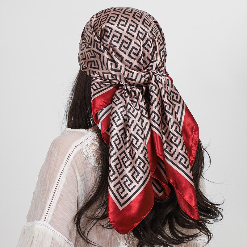 90cm Square Silk Scarf Scarf Top Headwraps Four Seasons Hair Foulard Luxury Bandana Femme Headscarf Women Wrap Hijab Accessories