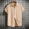 Summer 2026 Men's Loose Solid Color Short-Sleeved Button-Down Casual Shirt