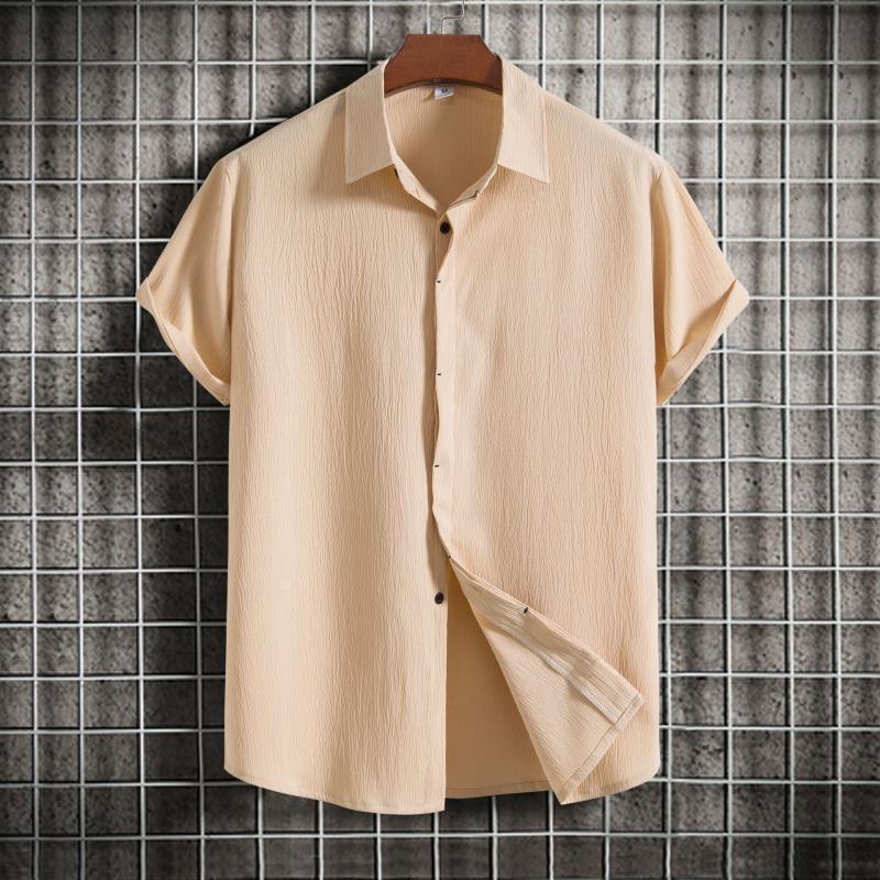 Summer 2026 Men's Loose Solid Color Short-Sleeved Button-Down Casual Shirt