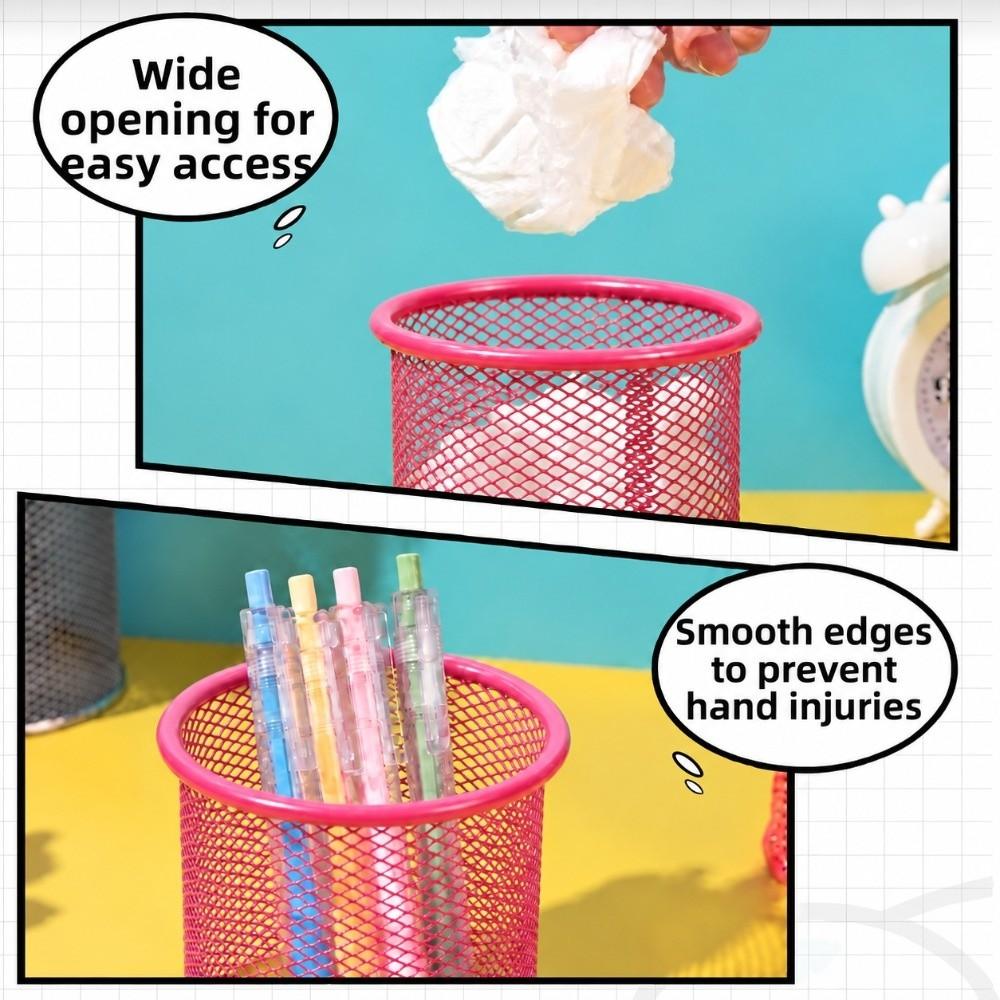 2 pcs Round Storage Tube Metal Desktop Organizer Lightweight Pen Holder  Stationery Storage