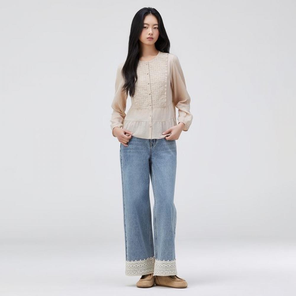 Thursday Island Eyelet Colorblock Frill Blouse T262mbl136w