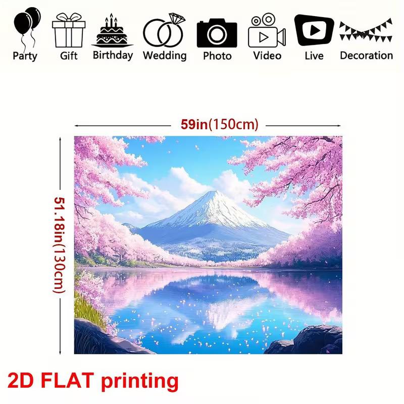 2D Mount Fuji Cherry Blossom Lake Backdrop, 2D Spring Scenery Decor