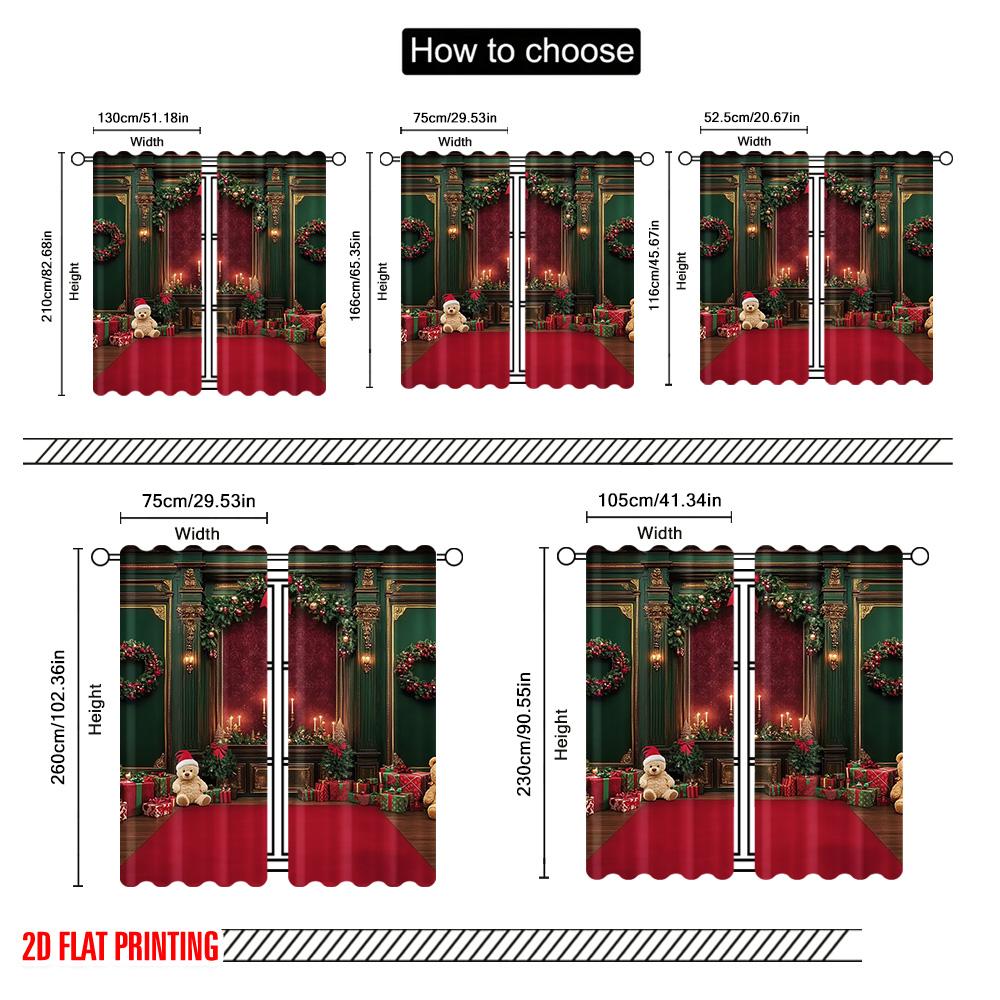 2pcs 2D flat printing Christmas Drapes Christmas wreath Christmas tree Christmas candle Machine Washable Polyester Without