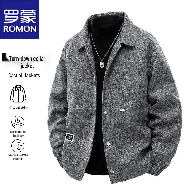 ROMON Men's Plus Size Casual Retro Lapel Jacket