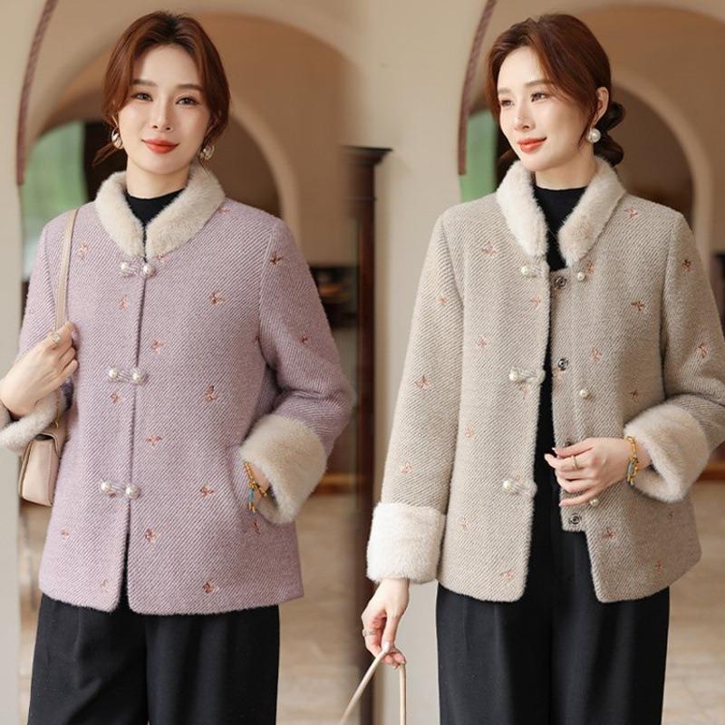 Chinese mink jacket autumn and winter mother winter clothing noble middle and old women's clothing new velvet thickened coat