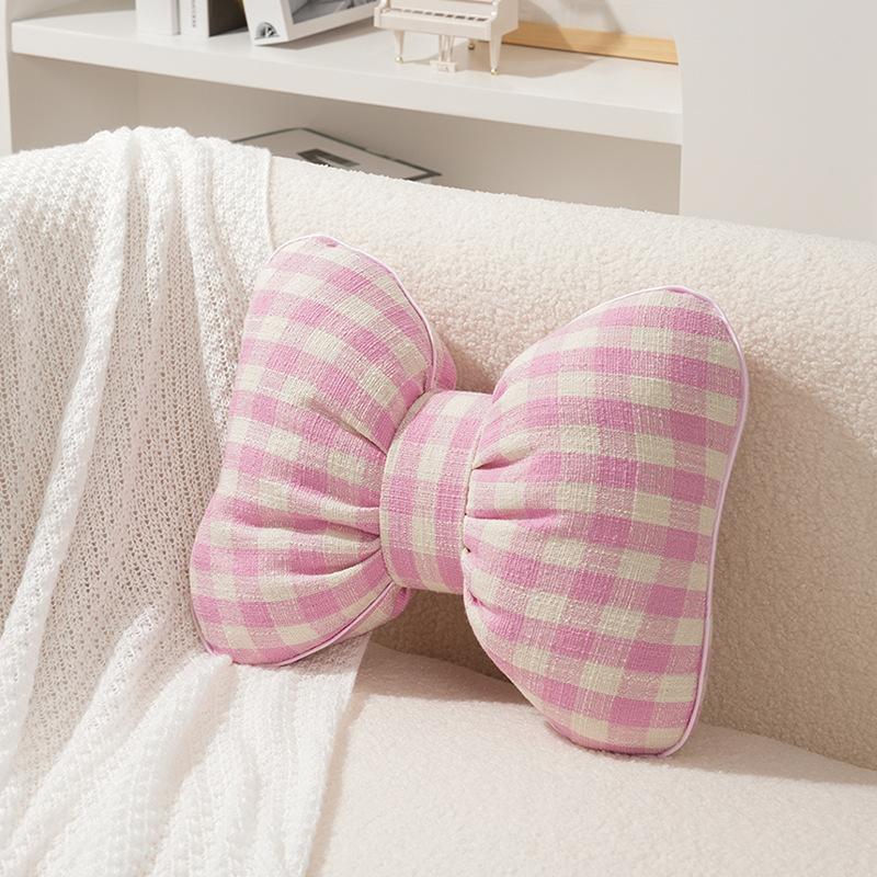 Cute Bowknot Pillow Bedroom Decor Throw Pillow Home Decor Waist-Support Creative Plaid Bow Decorative