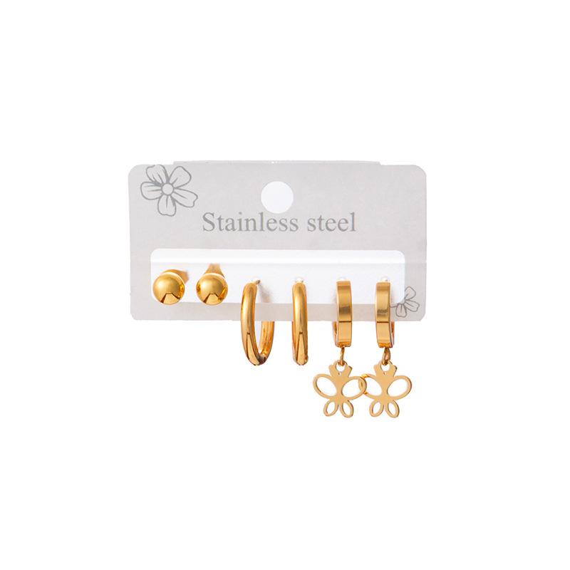 High Quality Silver Drop Earrings Set Three Pairs One Card. Unisex Flower Shape Party Wear Fading Resistant Bean Earrings
