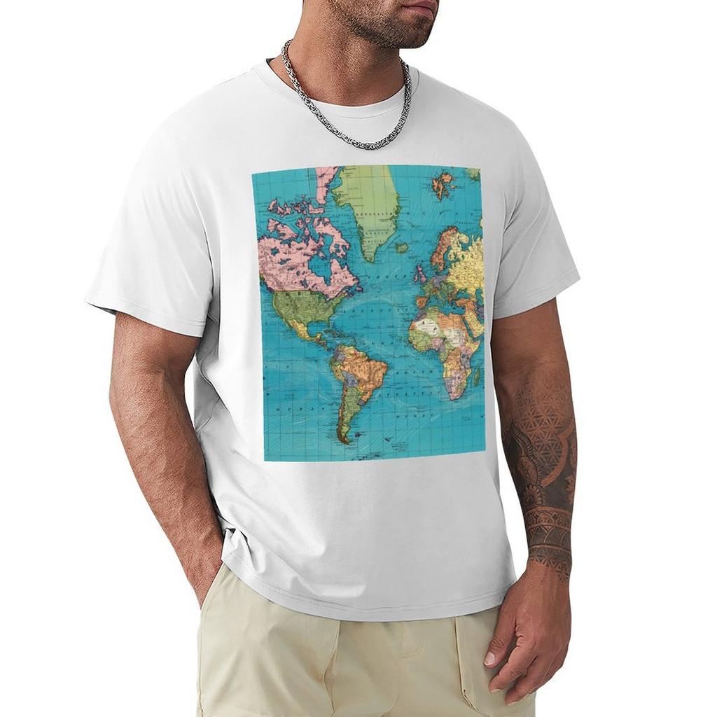 Vintage Map of The World 1897 TShirt Sports Fans Tops Slim Fit T Shirts for Men