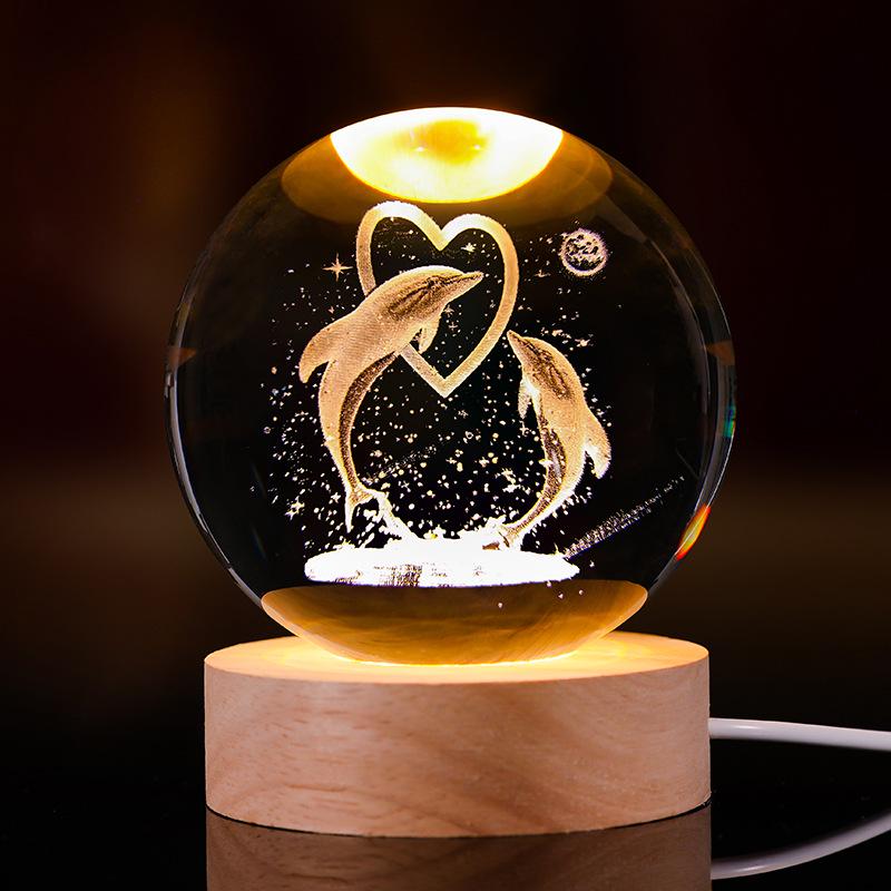 3D Starry Sky Crystal Ball Night Light with Solid Wood Base - Luminous Desktop Ornament & Birthday Gift