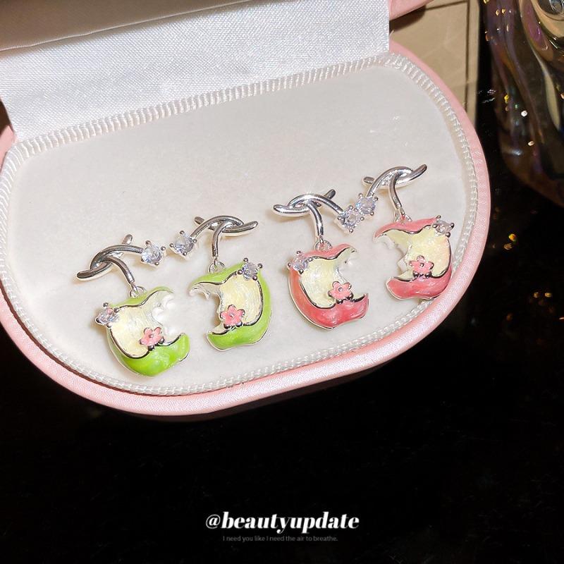 Fairy tale paradise~ summer zircon dripping oil apple stud earrings dopamine sweet wind earrings unique design earrings