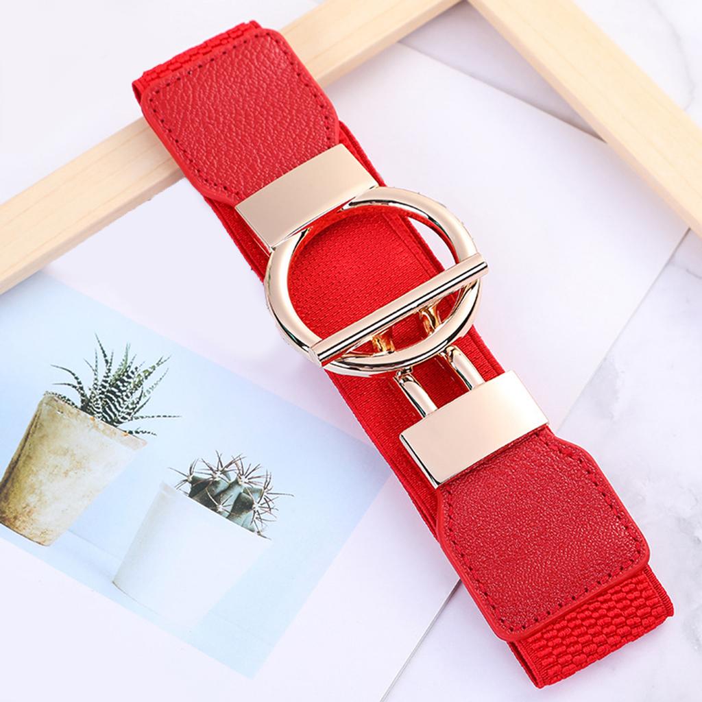 Women Stretch Waist Belt Fashionable Elastic Metal Buckle Adjustable Cincher For Dresses Casual Outfit Party Office Wear