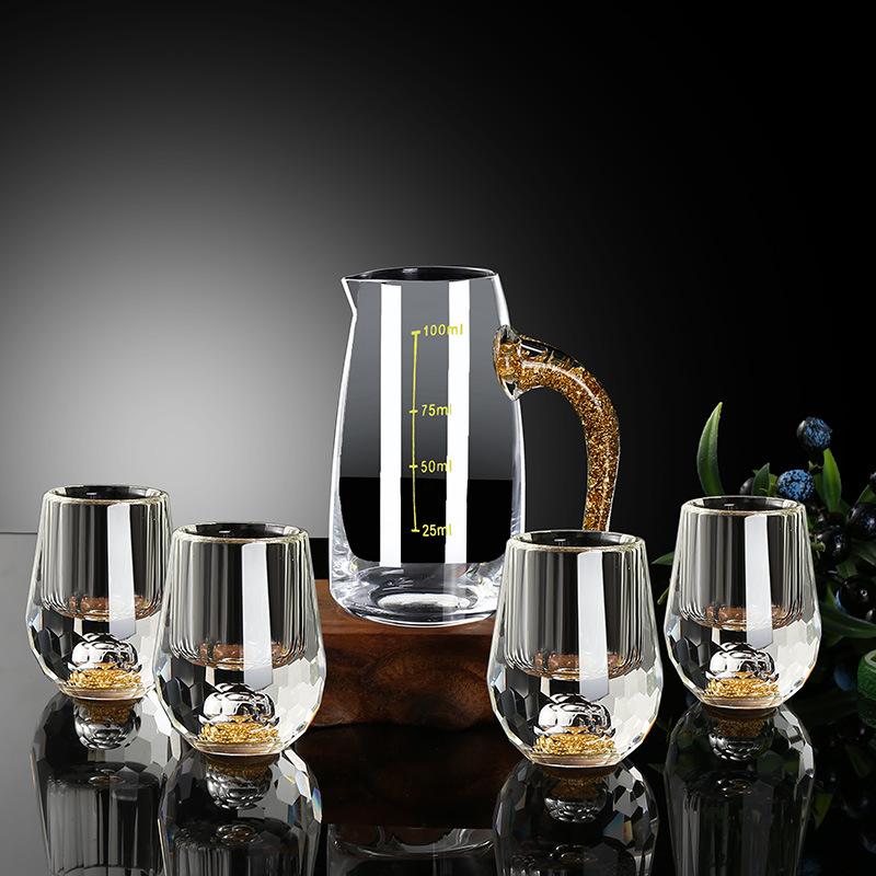 24K Gold Foil Baijiu Cup, High-End Crystal Small Mouth Cup, Spirit Cup, Wine Dispenser, Wine Cup Set, Home Gift