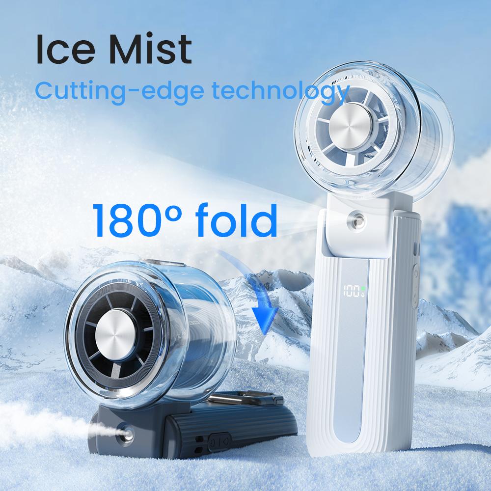 Portable Handheld Misting Fan Ice Cooling Fan Semiconductor Compressed Air Humidifier USB Folding Fan 3600mAh Summer Gift