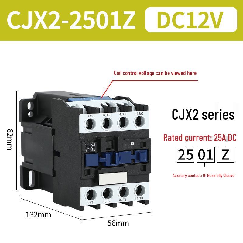 CJX2 DC Contactor: Models 1210, 0910, 1810, 2510 - Voltage Options: 12V, 24V, 48V, 110V, 220V, 380V