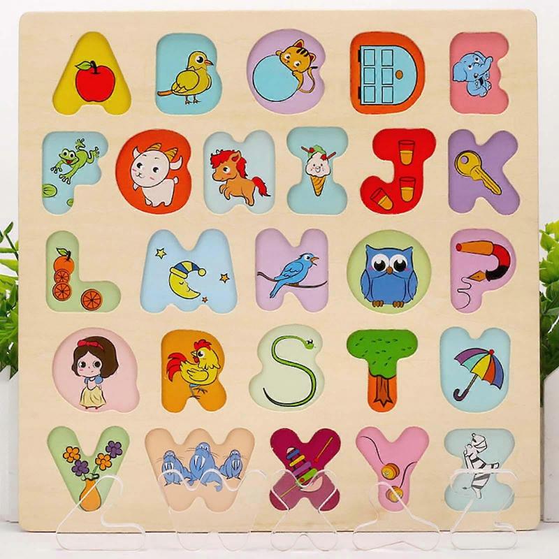 Lern-Puzzle-Spielzeug Alphabet-Lernspielzeug Holzbrett-Puzzle Lern-Lehr-Requisiten Eltern-Kind-Interaktives Spielzeug