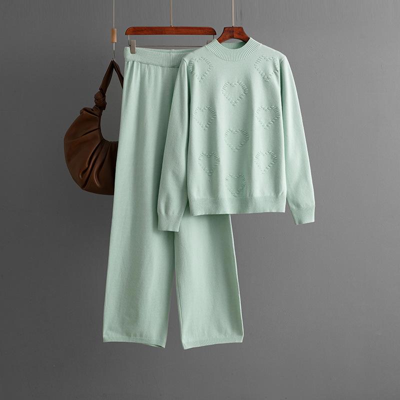 Half Turtleneck Sweater Love Fashion Suit Women + Solid Color Casual Pants Wide Leg Pants Two-piece Set