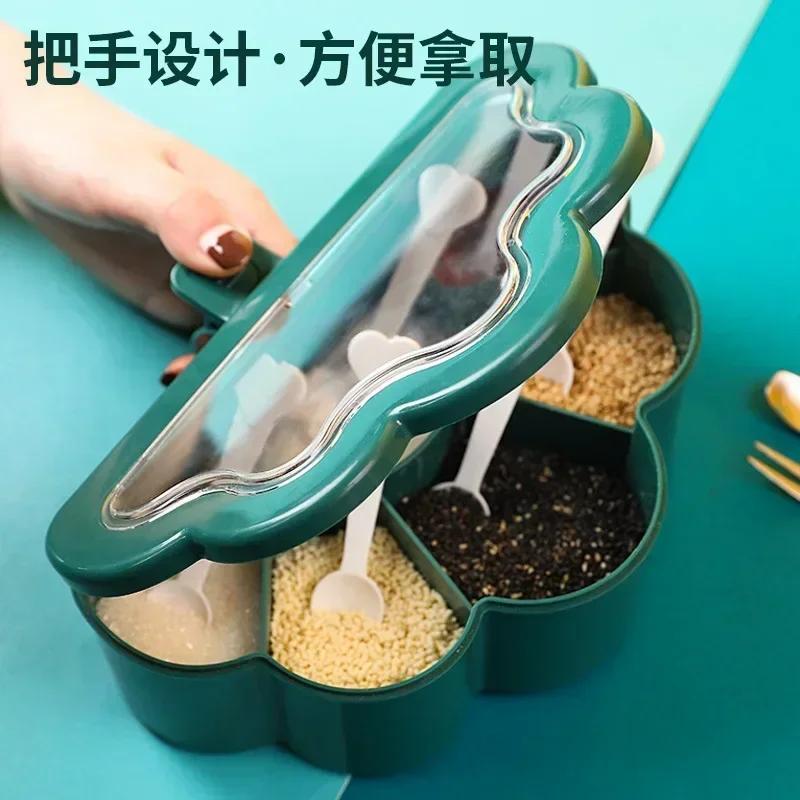 Simple Design Solid Seasoning Box Suitable Cook Food Moisture-proof Seasoning Salt Jar Integrated Multi Grid Kitchen Flavour Box