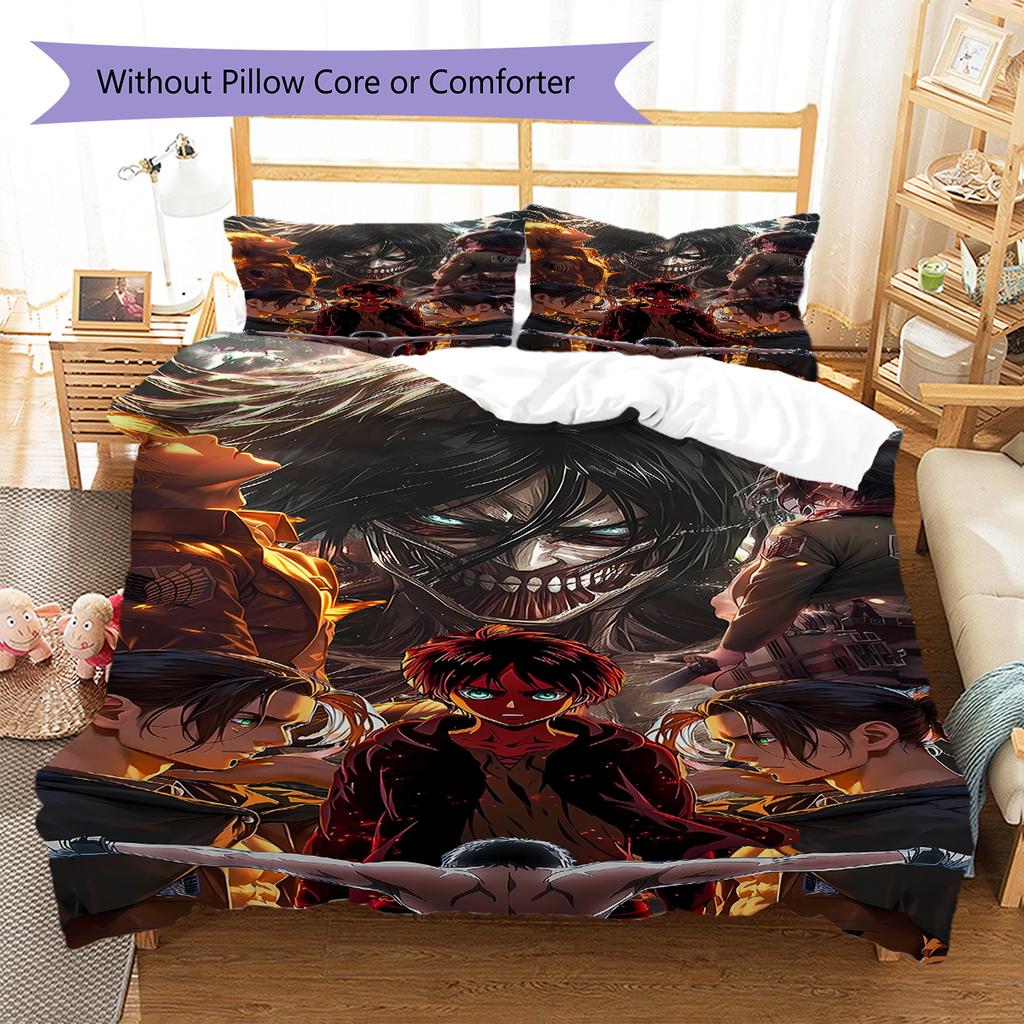 Attack on Titan Pattern Bedding,Quilt Set Quilt Cover Pillowcase Home Birthday Gift (1 * duvet cover + 2 * pillowcase, without core)