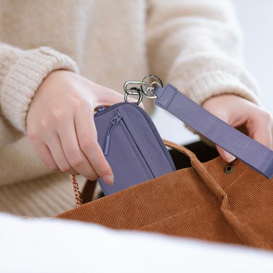 Minimyntveske med håndleddsstropp og rom for flere kortspor Glidelåslukking Bærbar