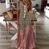 European and American women's clothing summer v-neck empty casual fashion printing, dress long dress