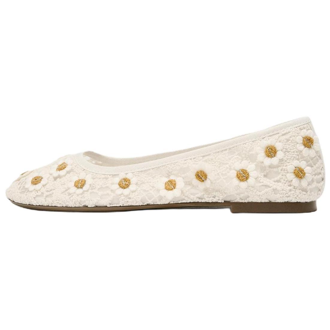 Zara Ballet Casual Flats With Hooked Daisy Decoration Women flats White 3530510719 35
