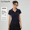 La Chapelle Women's Ruched Lapel Short Sleeve T-Shirt