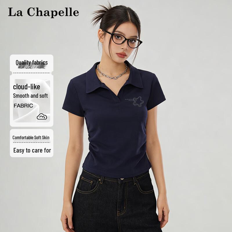 

La Chapelle Women s Ruched Lapel Short Sleeve T-Shirt S