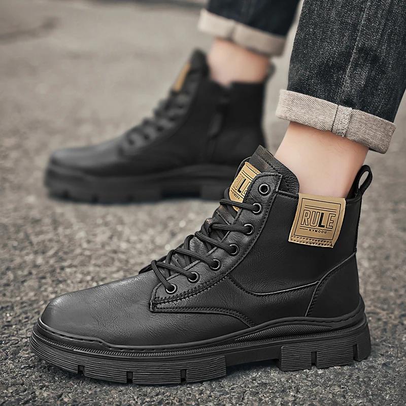 Fashion Men's All-match Casual Shoes Men's Business Dress Casual Boots Outdoor High Top Shoes Classic Leather Men Slip On Chelsea Boots
