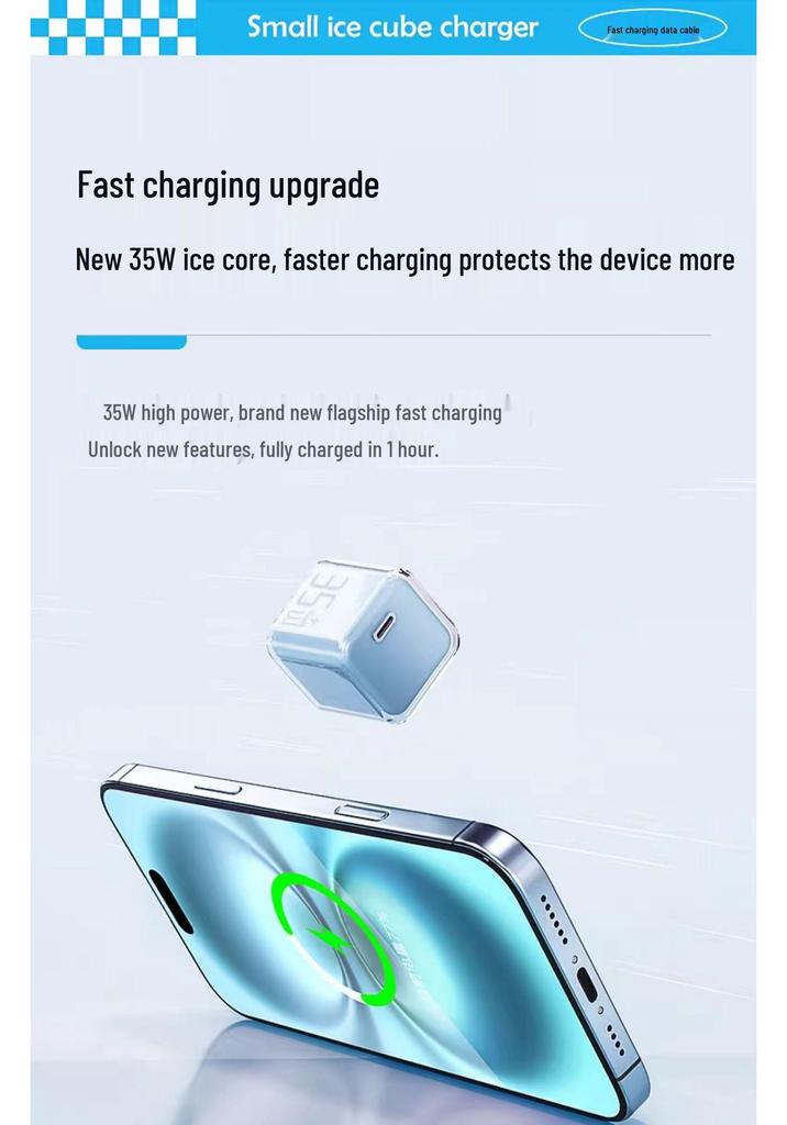 Compatible with Apple iPhone 16 Pro Max, 15 Plus, 13 - Genuine PD Fast Charging Ice Cube Charger Head