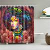 Cortinas de ducha de baño con diseño artístico de Graffiti para mujer, chica negra Afro americana, poliéster impermeable con ganchos