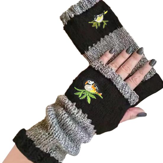 

1 пара перчаток для верховой езды, вязаные перчатки без пальцев с вышивкой и удлиненными манжетами, дизайн с половиной пальцев, отверстие для большого пальца, зимние перчатки One Size A