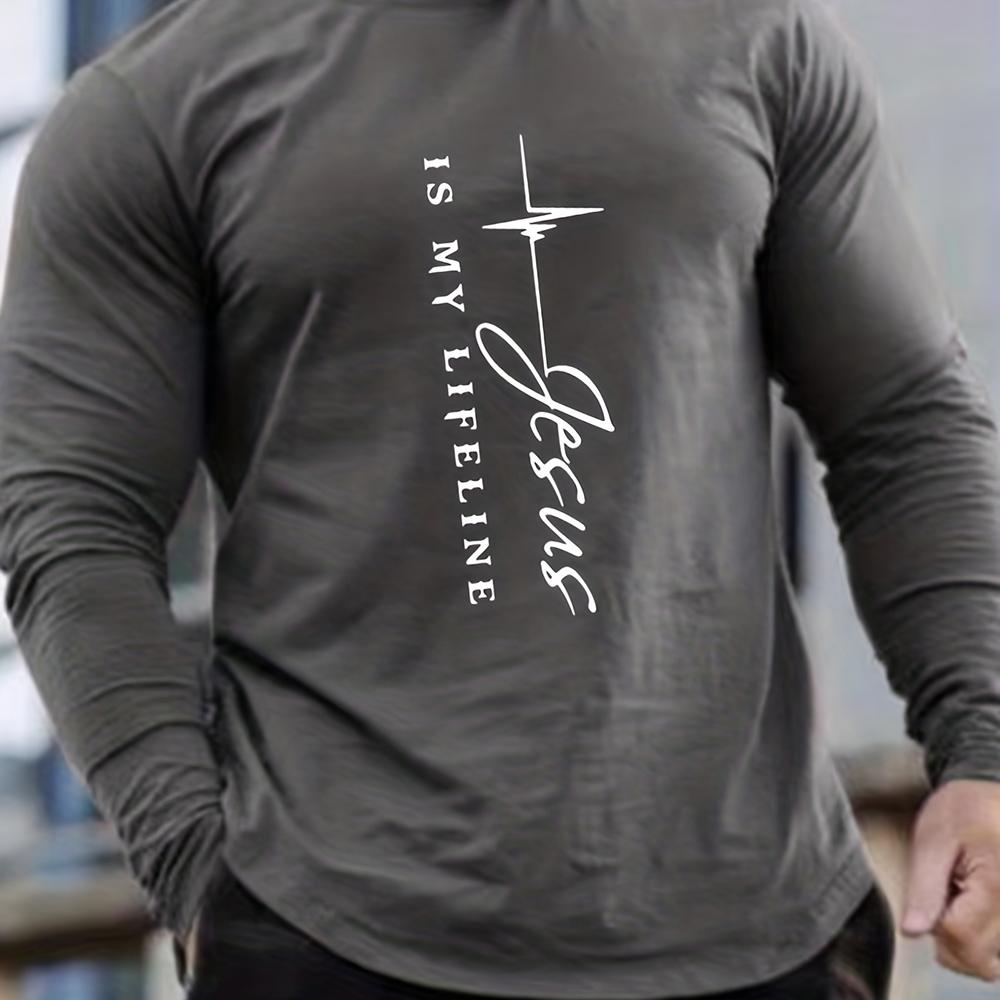 Funny Cross Letter Pattern T Shirt For Men Casual O-neck Long Sleeve T-Shirt Autumn Fashion Loose Cotton Tops Men's Clothes Tees