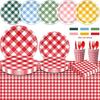 Colorful Plaid Retro Dining Plate Tablecloth for Outdoor Camping & First Birthday Party