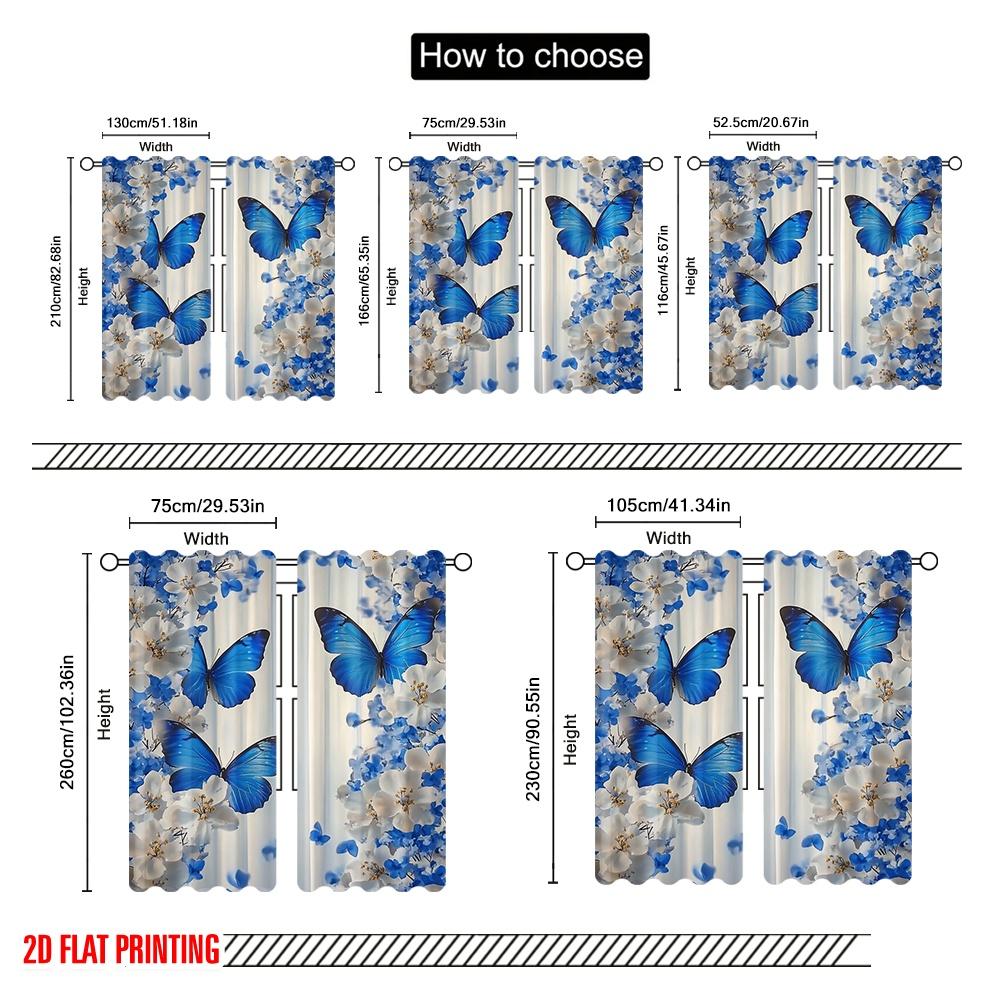 Flat Printing Scene Curtains Blue Butterfly Flower Fabric Without Electricity Birthday Party Perfect Home Wall Yard Set Of 2 Made Polyester