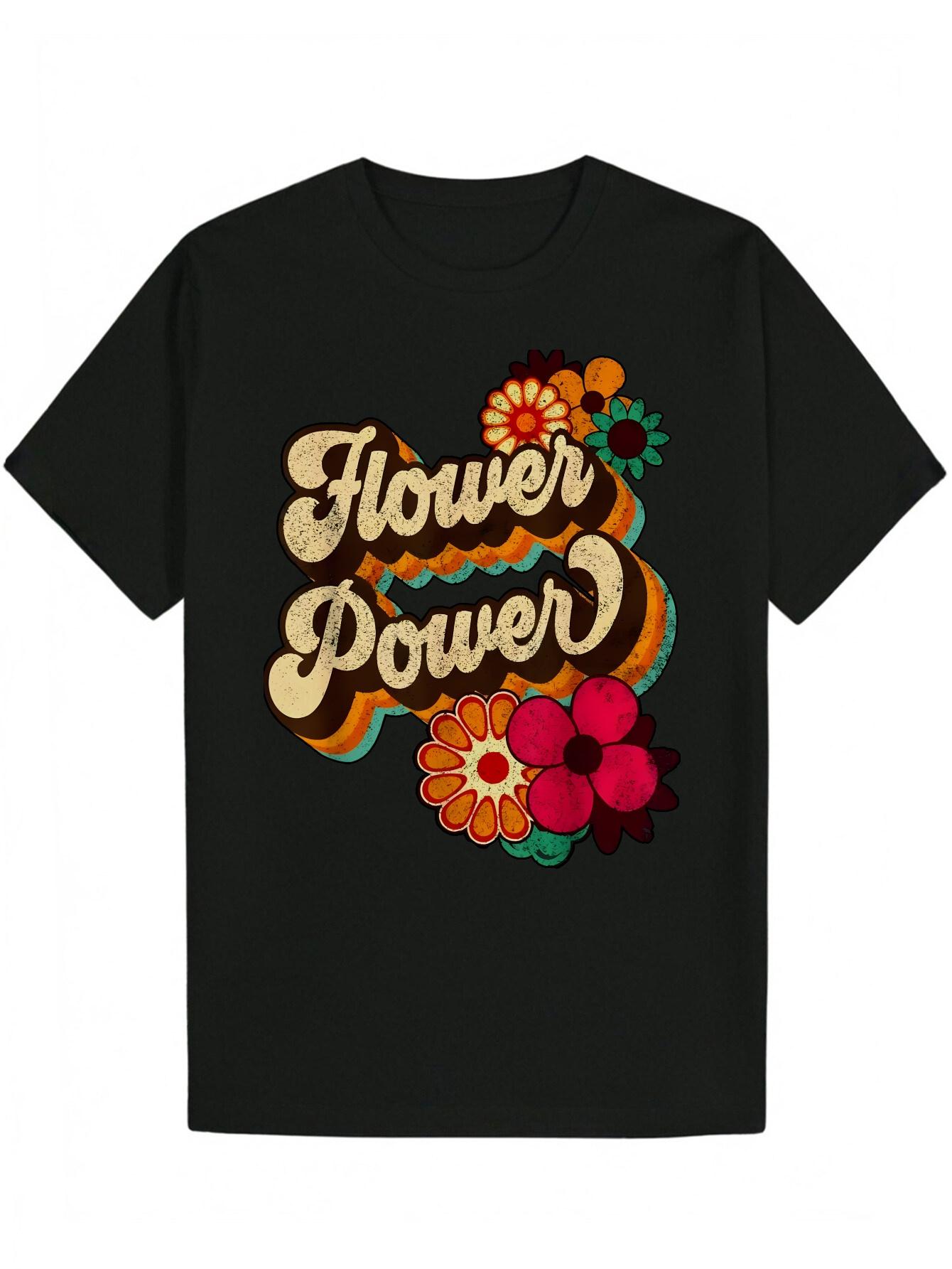 

Short Sleeve T-shirt - Black Floral Letter Graphic Print S